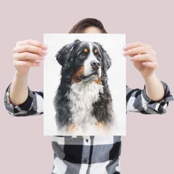 Watercolor Bernese Mountain Dog Portrait Print – Unframed Wall Art Poster - Picture 4 of 5